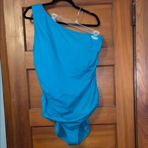 Time and Tru Blue One-Shoulder Swim One Piece
